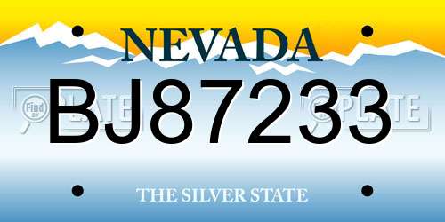 BJ87233 Nevada License Plate