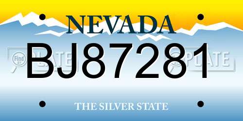 BJ87281 Nevada License Plate