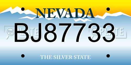 BJ87733 Nevada License Plate