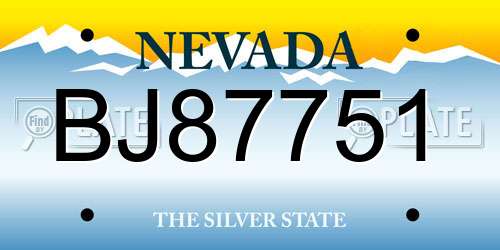 BJ87751 Nevada License Plate