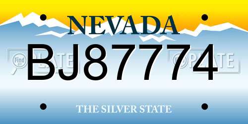 BJ87774 Nevada License Plate