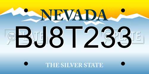 BJ8T233 Nevada License Plate