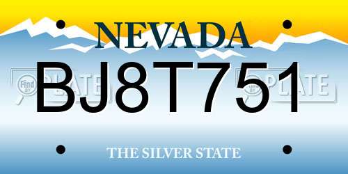 BJ8T751 Nevada License Plate