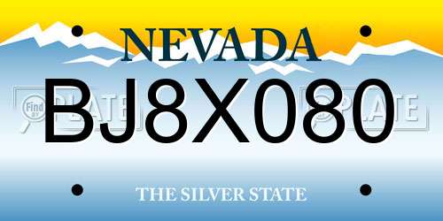 BJ8X080 Nevada License Plate
