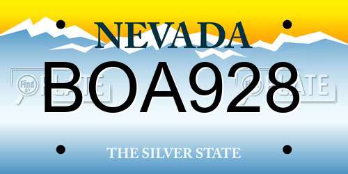BOA928 Nevada License Plate