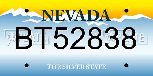 BT52838 Nevada License Plate
