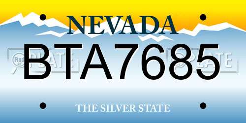 BTA7685 Nevada License Plate