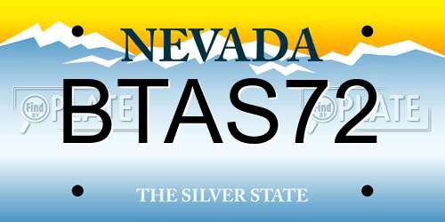 BTAS72 Nevada License Plate