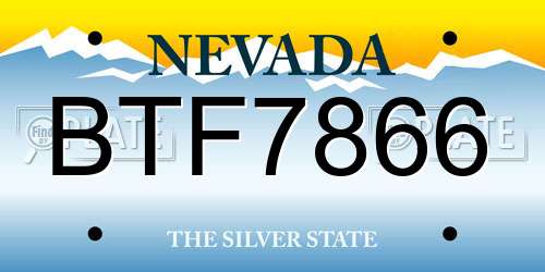 BTF7866 Nevada License Plate