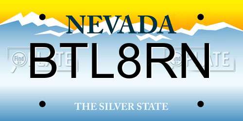 BTL8RN Nevada License Plate