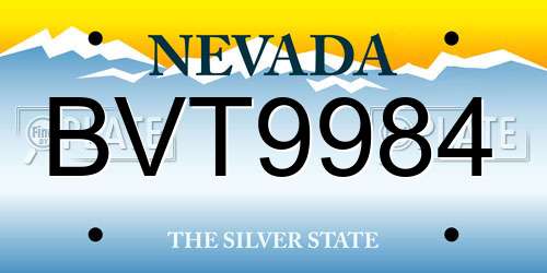 BVT9984 Nevada License Plate