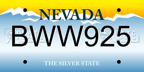 BWW925 Nevada License Plate