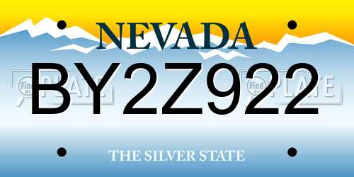 BY2Z922 Nevada License Plate