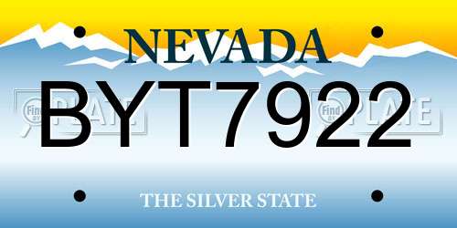 BYT7922 Nevada License Plate