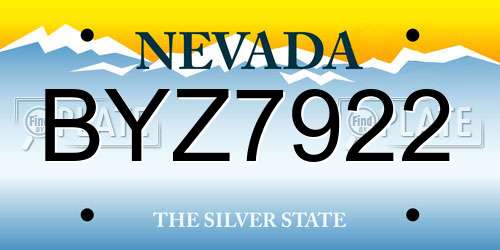 BYZ7922 Nevada License Plate