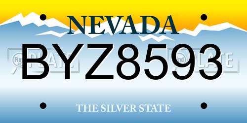 BYZ8593 Nevada License Plate