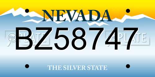 BZ58747 Nevada License Plate