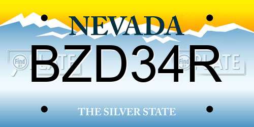 BZD34R Nevada License Plate