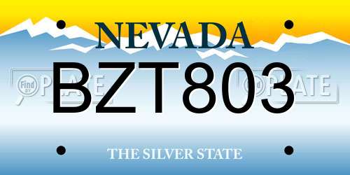 BZT803 Nevada License Plate