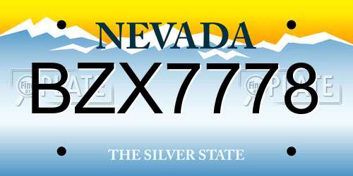 BZX7778 Nevada License Plate