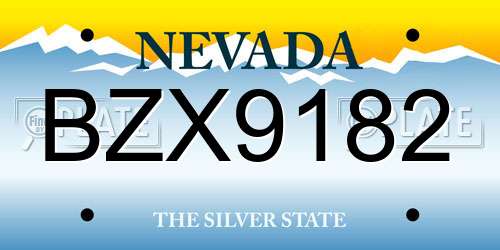 BZX9182 Nevada License Plate