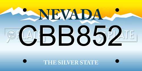 CBB852 Nevada License Plate