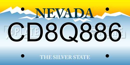 CD8Q886 Nevada License Plate