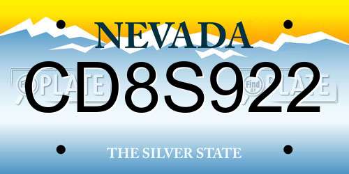 CD8S922 Nevada License Plate