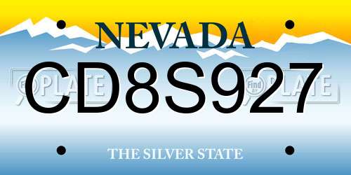 CD8S927 Nevada License Plate