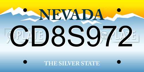 CD8S972 Nevada License Plate