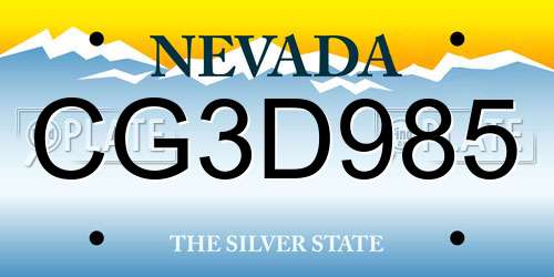 CG3D985 Nevada License Plate