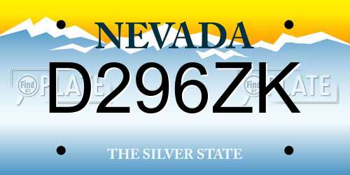 D296ZK Nevada License Plate