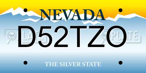 D52TZO Nevada License Plate