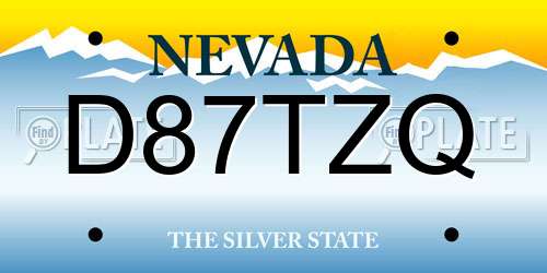D87TZQ Nevada License Plate