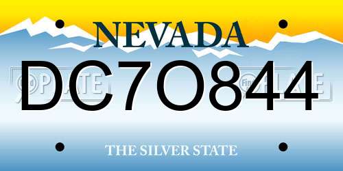 DC7O844 Nevada License Plate