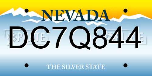DC7Q844 Nevada License Plate