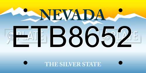 ETB8652 Nevada License Plate