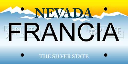 FRANCIA Nevada License Plate