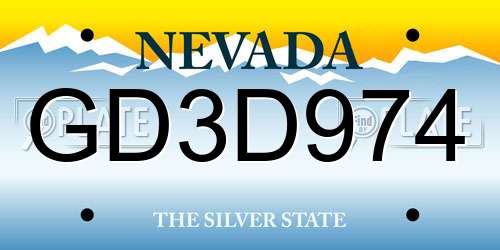 GD3D974 Nevada License Plate