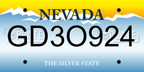GD3O924 Nevada License Plate