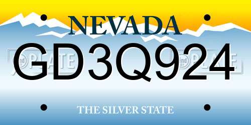 GD3Q924 Nevada License Plate
