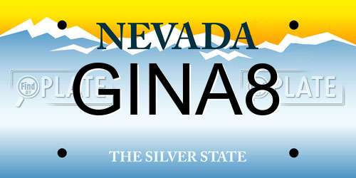 GINA8 Nevada License Plate