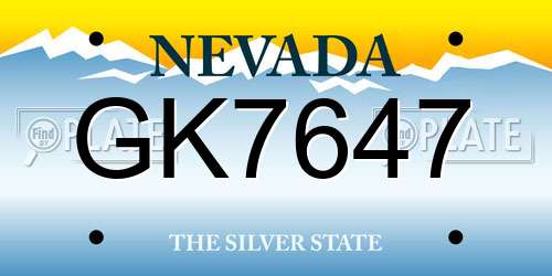 GK7647 Nevada License Plate