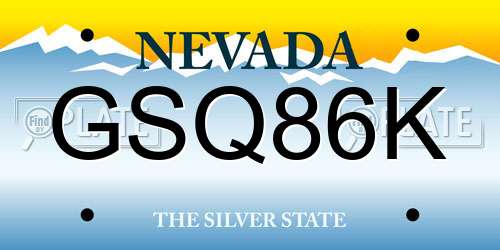 GSQ86K Nevada License Plate