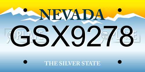 GSX9278 Nevada License Plate