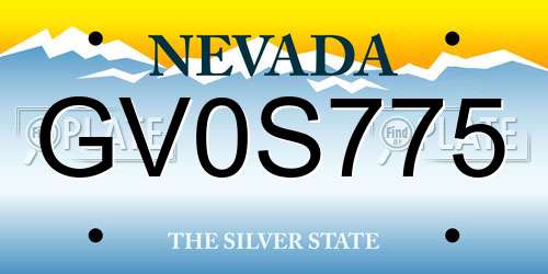 GV0S775 Nevada License Plate