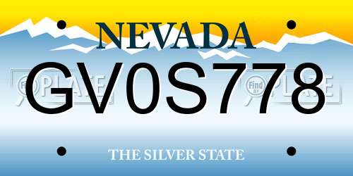 GV0S778 Nevada License Plate