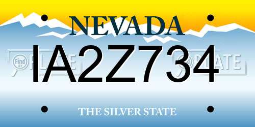 IA2Z734 Nevada License Plate