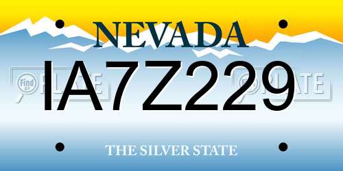 IA7Z229 Nevada License Plate