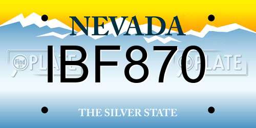 IBF870 Nevada License Plate